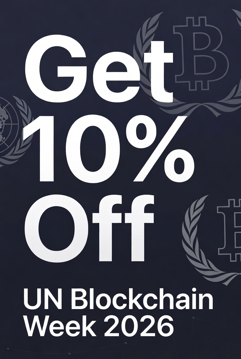 Get 10% Off UN Blockchain Week 2026 promotional graphic for KOLs